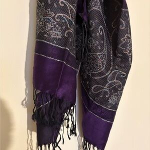 Deep Purple & Black Woven Paisley Fringe Scarf-New Without